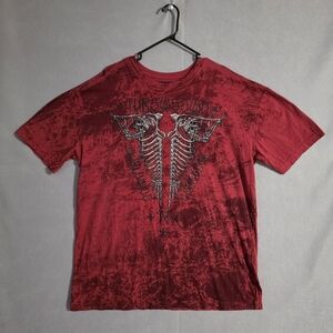 Throwdown By Affliction Mens Worldwide Dominance Red Lava Skull T Shirt Size XXL